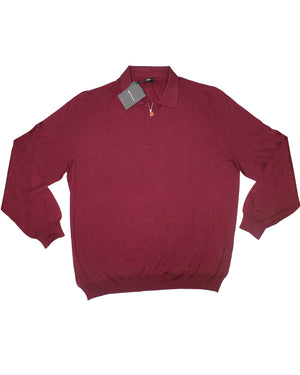 Kiton Sweater Bordeaux EU 68 / 8XL Cashmere Silk - Quarter Zip Pullover SALE