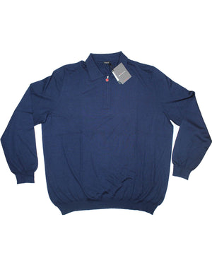 Kiton Sweater Dark Blue Cashmere Silk Quarter Zip Pullover