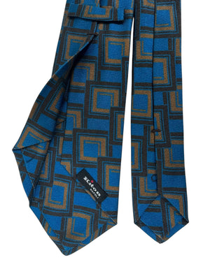 Kiton Sevenfold Tie Navy Olive Squares New