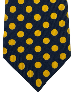 Kiton Sevenfold Tie Dark Blue Orange Polka Dots