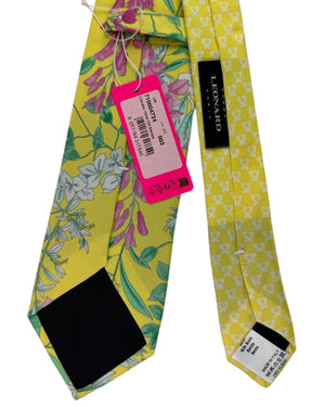 Leonard Paris Silk Tie Chartreuse Botanical Floral