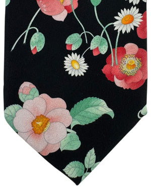 Leonard Paris Silk Tie Black garden Red Blue Pink Flowers