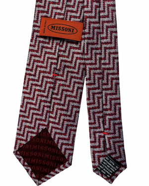 Missoni Silk Tie Bordeaux Black Silver Herringbone Pattern