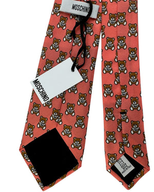 Moschino Silk Tie Coral Pink With Teddy Bear Pattern