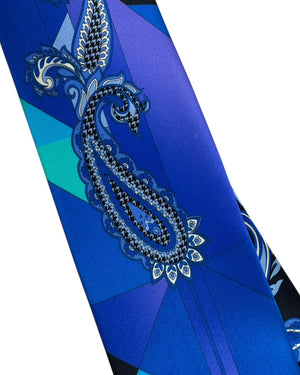 Vitaliano Pancaldi Silk Tie Royal Blue Geometric with Paisley Accents