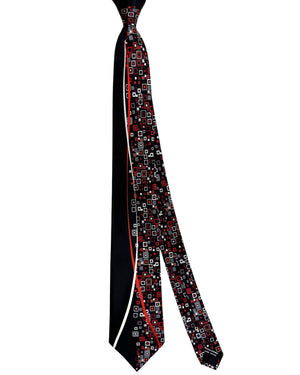 Vitaliano Pancaldi Tie Black Red Maroon Rectangles Design
