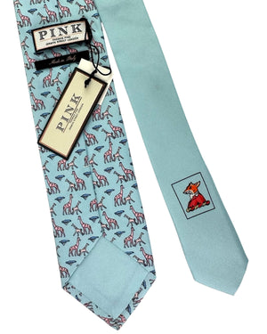 Thomas Pink Tie Light Blue Giraffe - Novelty Design
