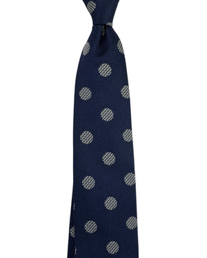 Thomas Pink Tie Navy Blue Textured Polka Dots