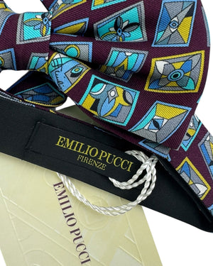 Emilio Pucci Silk Bow Tie Maroon Sky Blue Olive - Pre-Tied Italian Bowtie