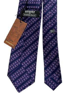 Stefano Ricci Silk Tie Midnight Blue and Purple Medallion Stripe