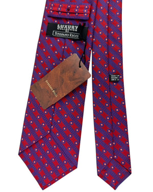 Stefano Ricci Silk Tie Red Navy Medallion Stripe