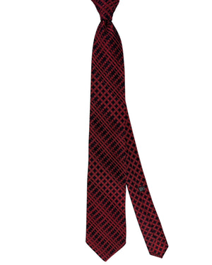 Stefano Ricci Pleated Silk Tie Red Black Lattice Pattern