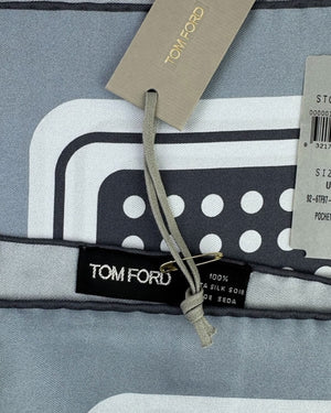 Tom Ford Silk Pocket Square Gray Polka Dots Design