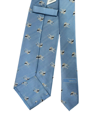Valextra Silk Tie Blue Flamingo Motifs - Wide Necktie SALE