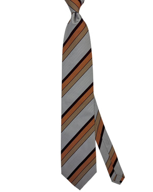 Valextra Silk Tie Orange Silver Stripes - Wide Necktie CYBER MONDAY SALE