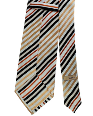 Valextra Silk Tie Ivory Tan Orange Black Stripe - Wide Necktie