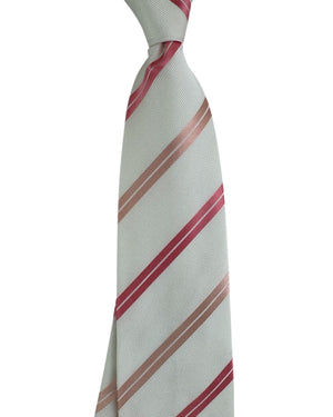 Valextra Silk Tie White-Silver Pink Stripes - Wide Necktie