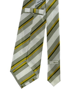 Valextra Silk Tie Olive And Yellow Stripe - Wide Necktie