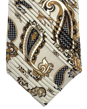 Vitaliano Pancaldi Pleated Silk Tie Gray Brown Paisley