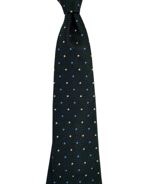 Ermenegildo Zegna Tie Sevenfold - Forest Green Square Dot Pattern