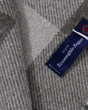 Ermenegildo Zegna Cashmere Wool Throw Blanket Gray Ceylon Green Plaid Design