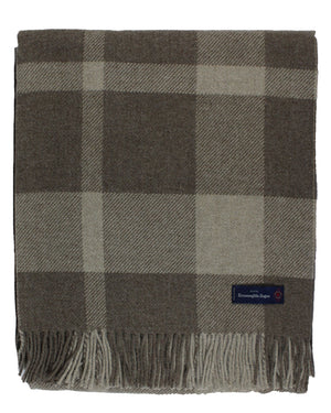 Ermenegildo Zegna Cashmere Wool Throw Blanket Gray Ceylon Green Plaid Design