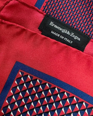 Ermenegildo Zegna Silk Pocket Square Maroon Red Double Print SALE