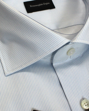 Ermenegildo Zegna Dress Shirt Classic White Blue Stripes 39 - 15 1/2