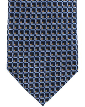 Ermenegildo Zegna Silk Tie Navy Blue Taupe Geometric - Hand Made in Italy