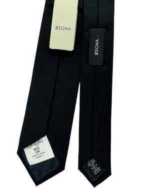 Z Zegna Tie Solid Black Grosgrain - Narrow Cut