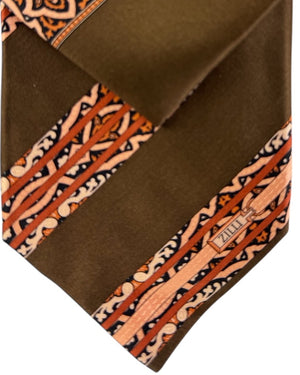 Zilli Silk Tie & Matching Pocket Square Set Brown Orange Peach Patterned Stripes SALE