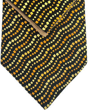 Zilli Silk Tie & Matching Pocket Square Set Black Gold Orange