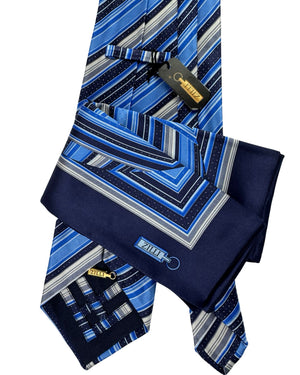 Zilli Silk Tie Matching Pocket Square Blue Design