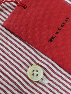 Kiton Dress Shirt White Maroon Stripes
