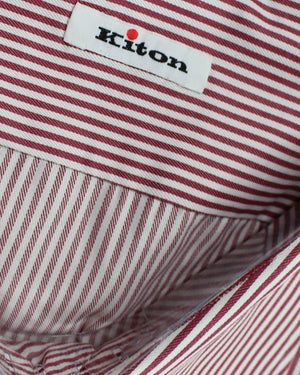 Kiton Shirt White Maroon Stripes