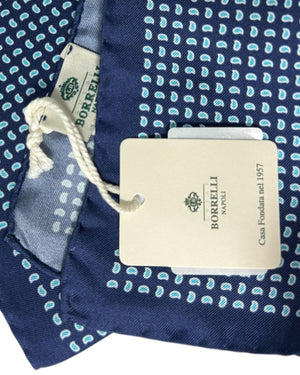 Luigi Borrelli Silk Pocket Square Navy Blue Mini Paisley SALE