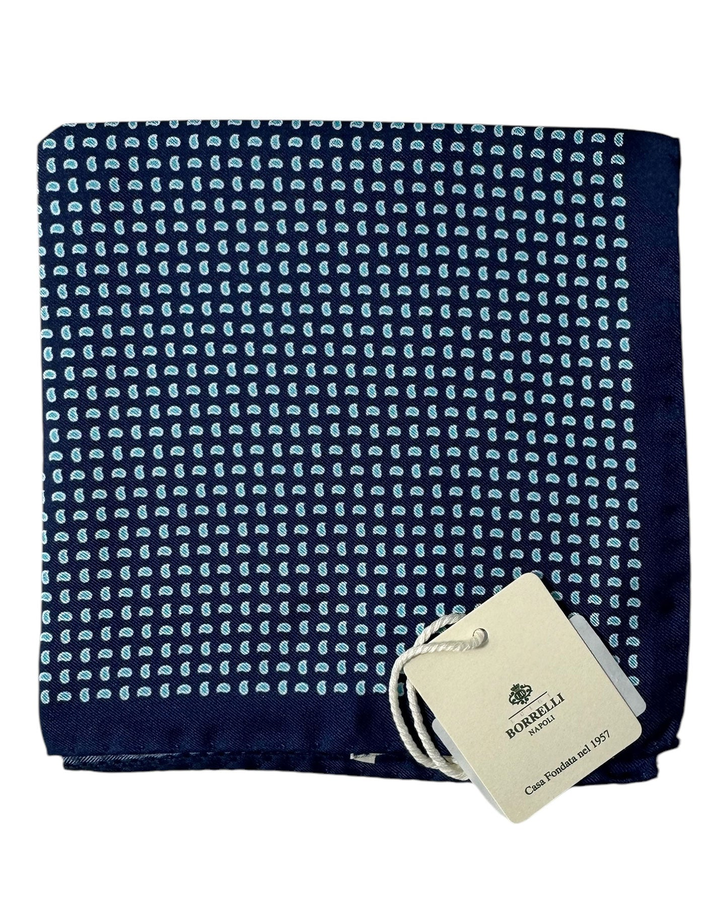 Luigi Borrelli Silk Pocket Square Blue Mini Paisley SALE