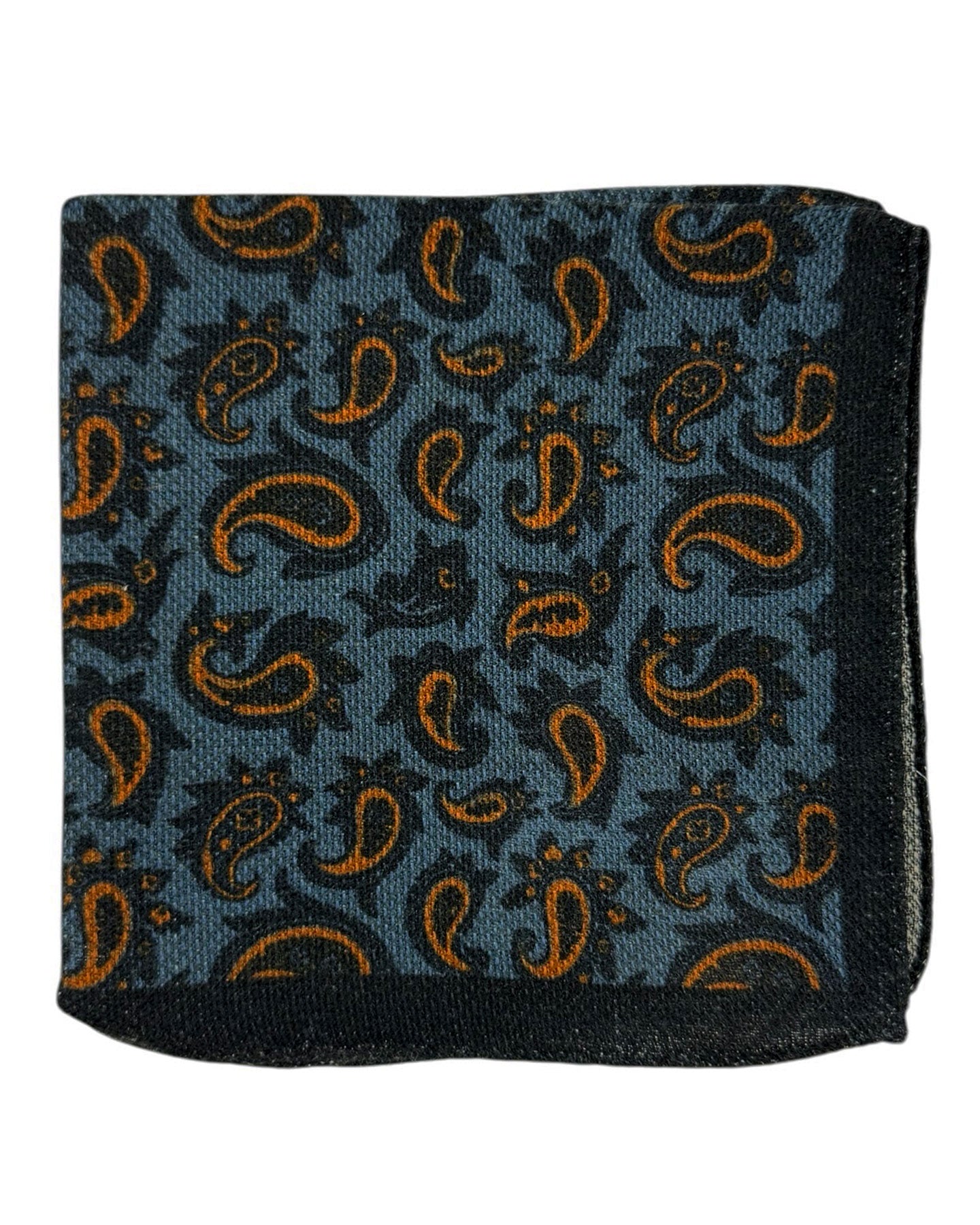 Luigi Borrelli Wool Pocket Square Midnight Blue Brown Paisley