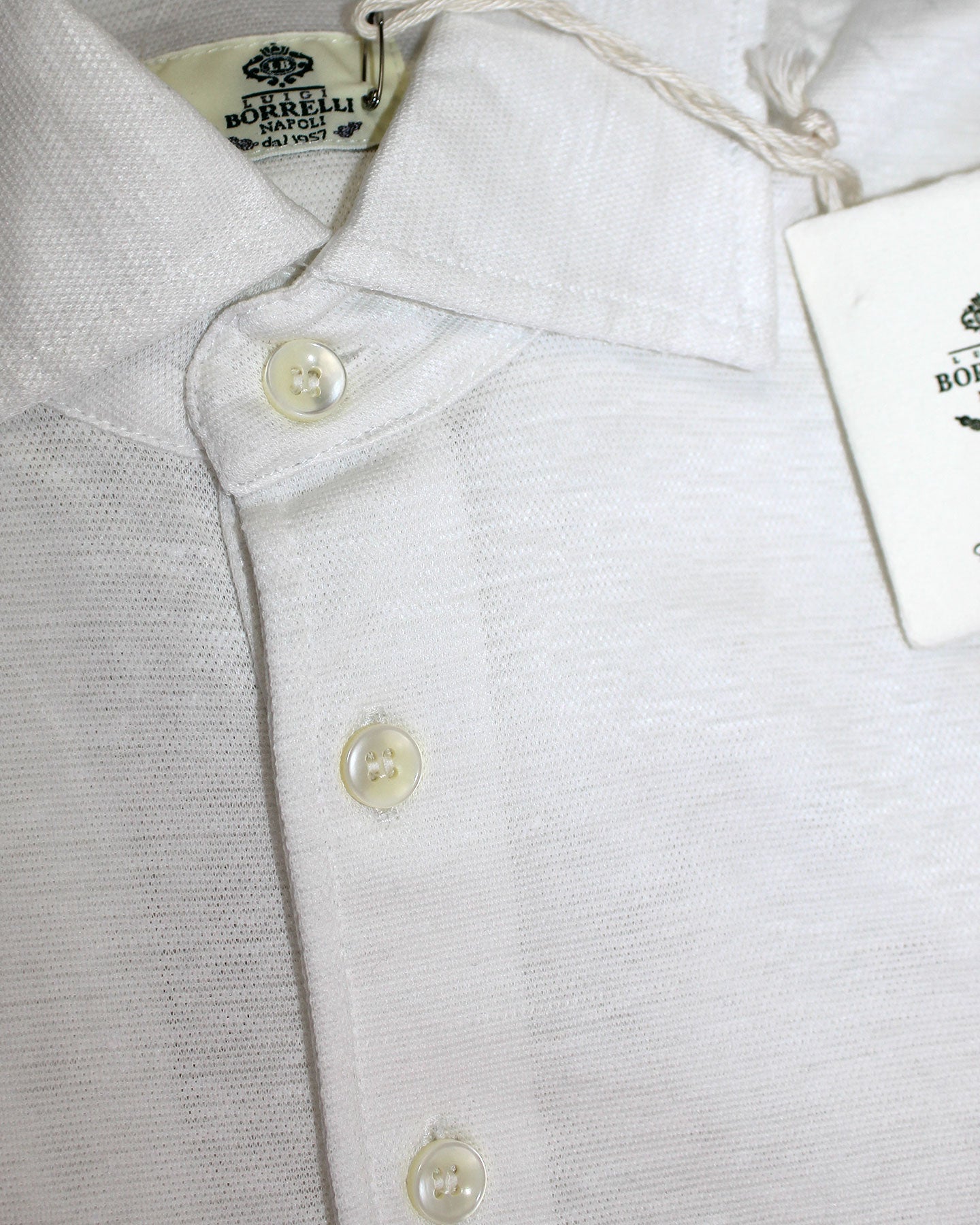 Luigi Borrelli Long Sleeve Polo Shirt White Linen Cotton