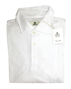 Luigi Borrelli Long Sleeve Polo Shirt White Linen Cotton