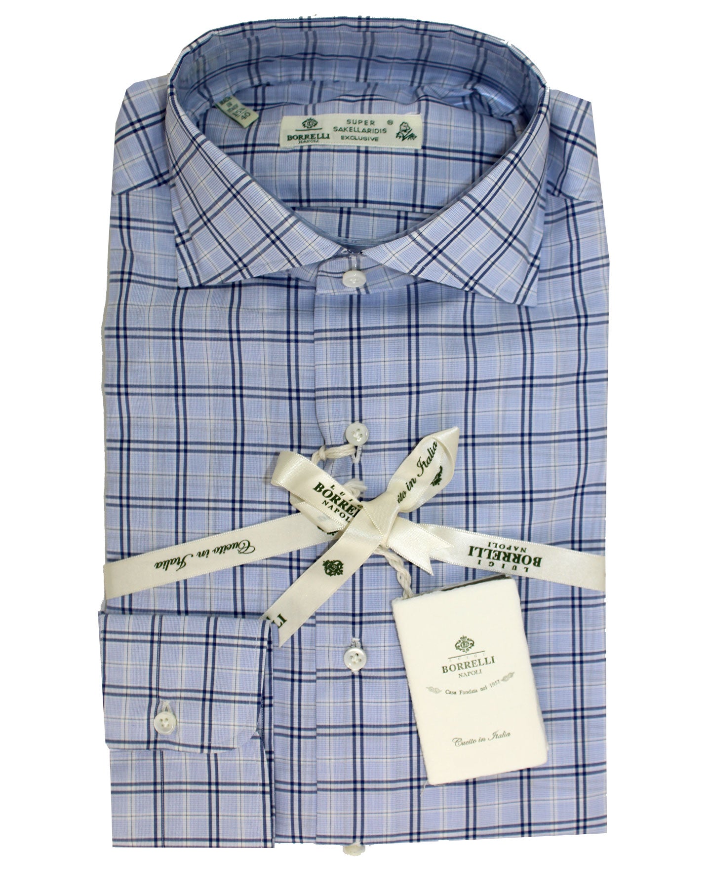 New Borrelli Shirt Blue Windowpane Design