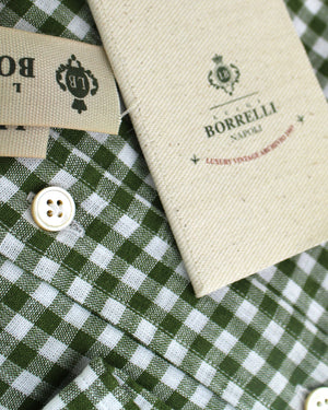 New Borrelli Sport Shirt White Green Check 