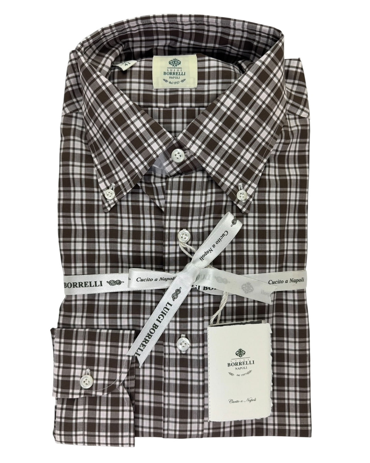 Luigi Borrelli Shirt White Brown Check Plaid - Button Down