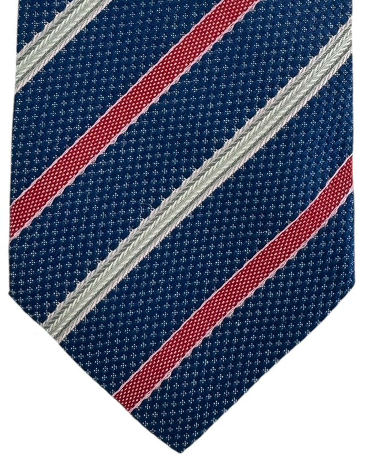 Luigi Borrelli Tie Blue Red Silver Woven Stripes