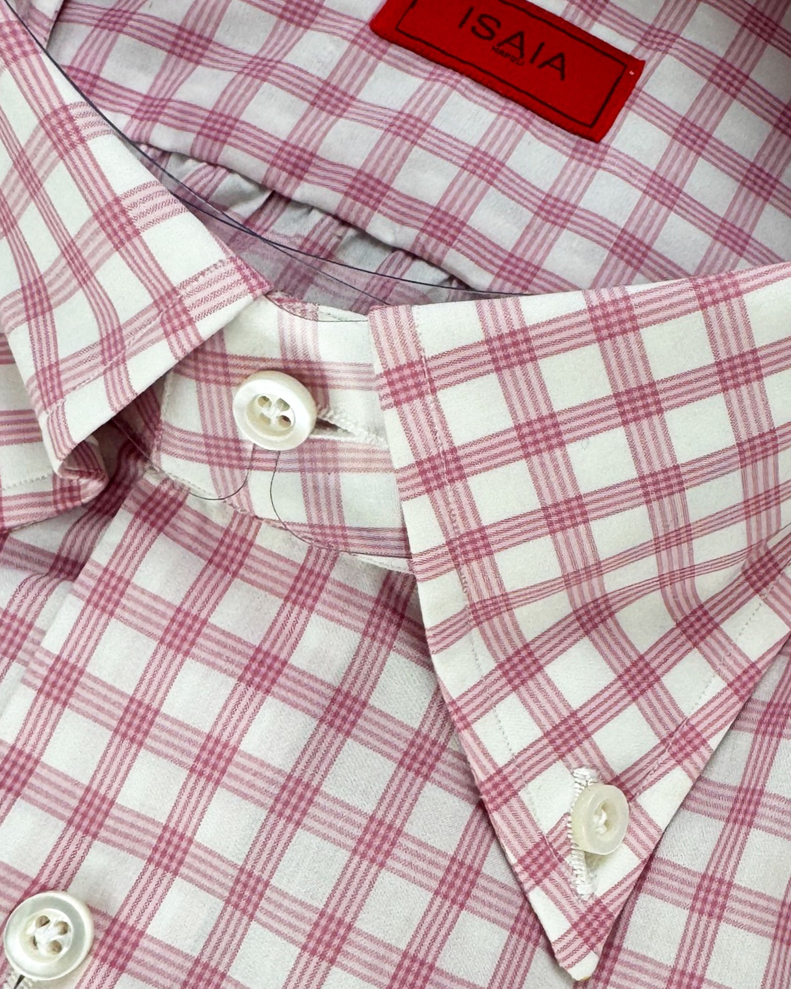 Isaia Shirt Whit ePink Check Plaid