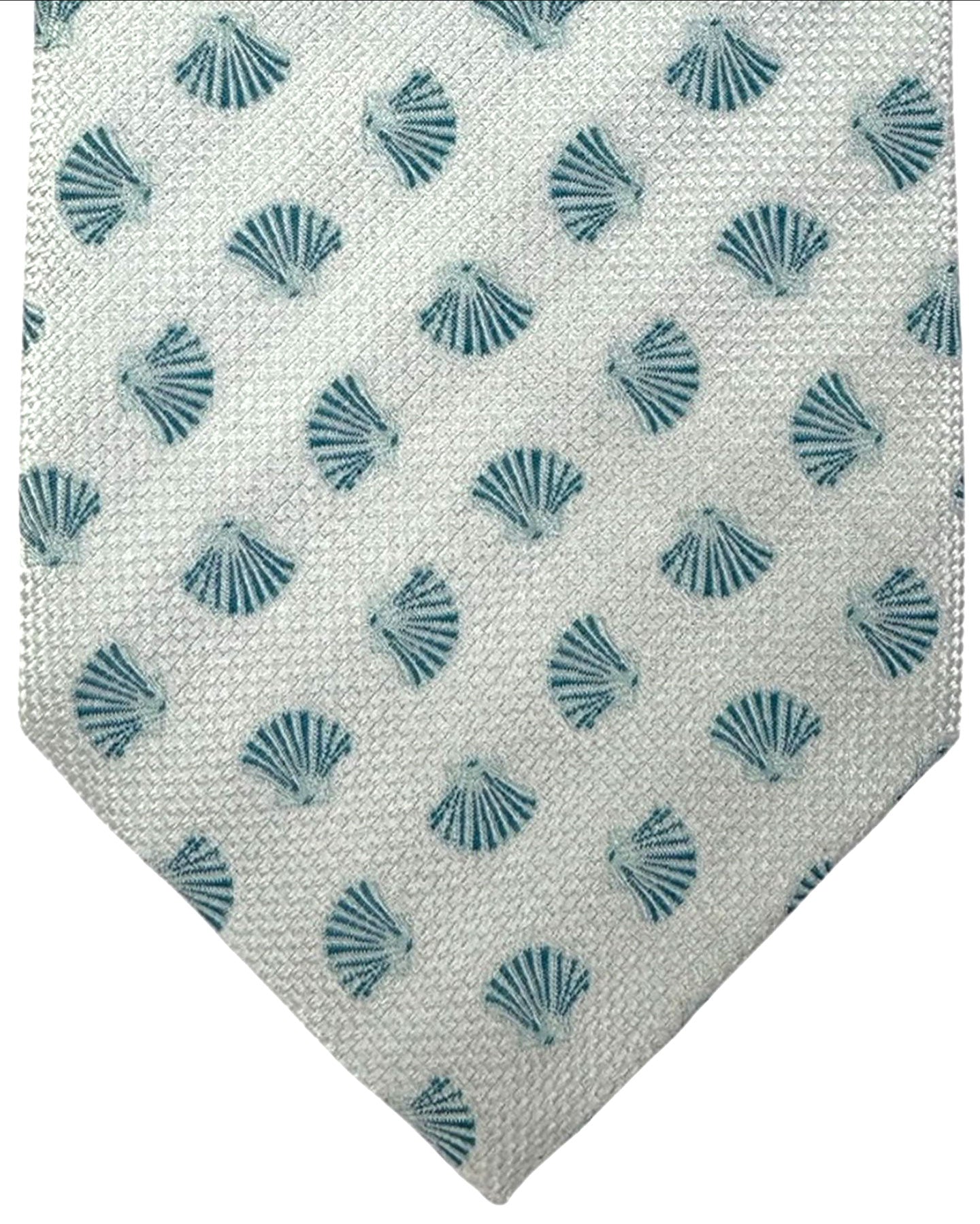 Valextra Silk Tie Gray Silver Teal Shell Pattern - Wide Necktie FINAL SALE