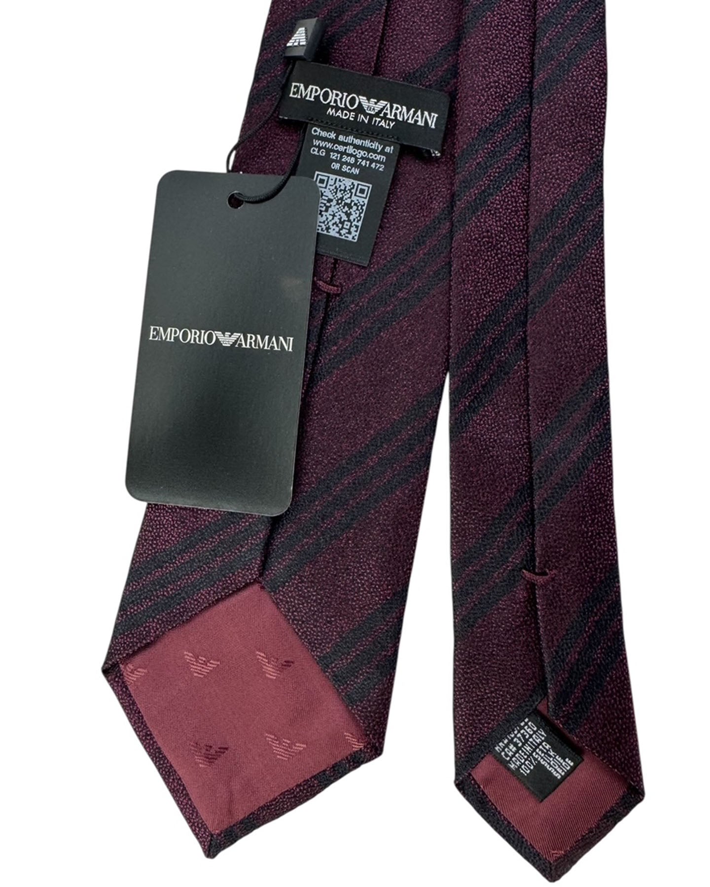 Armani Tie Black Bordeaux Textured Stripes