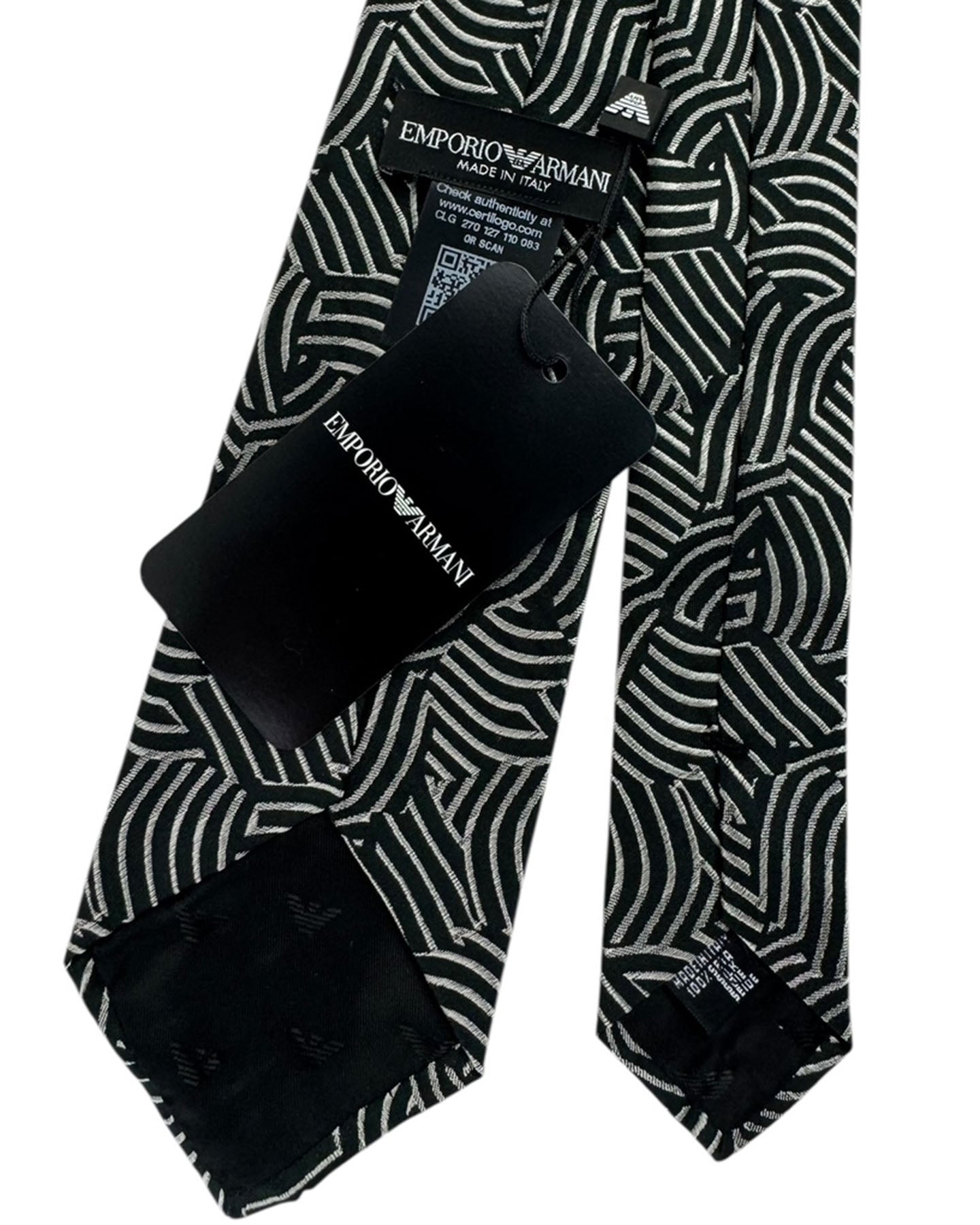 Armani Silk Tie Black Abstract Swirl Pattern