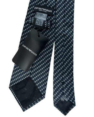Armani Silk Tie Petrol Blue Gray Herringbone Stripes SALE