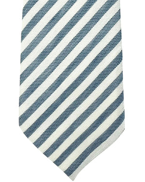 Armani Necktie White Blue Stripes 